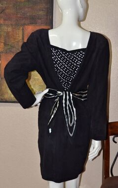 Amen Wardy Vintage Back Cutout Designer Couture Suede Sheath Dress Size 10